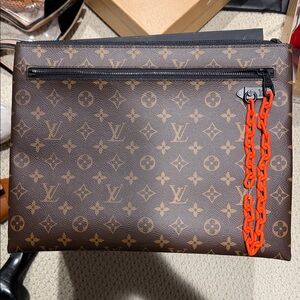 Louis Vuitton Brown Monogram Toiletry Bag with Orange Accent